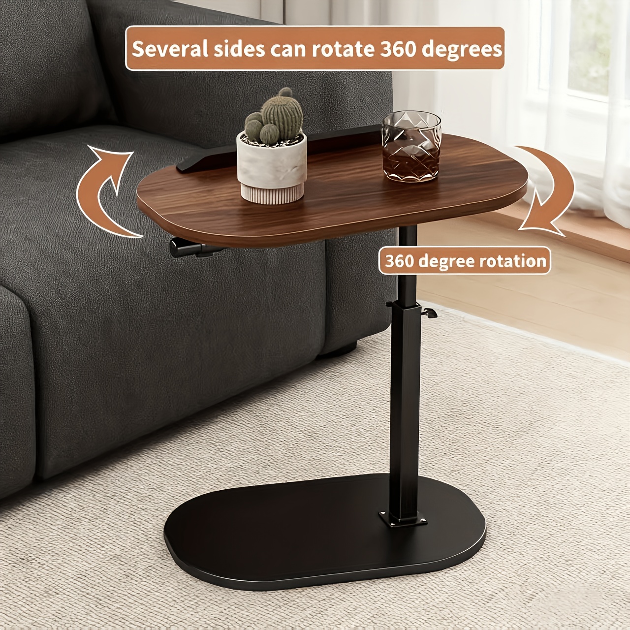 C Shaped Side Table Adjustable Laptop Table for Sofa Bed Overbed Table Small End Table with Metal Base Wooden Top Space Saving Side Table for Living Room Bedroom Home Office Couch Desk Easy Assembly